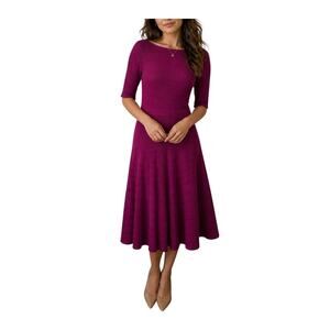 Ivanka Trump Fit Flare Ribbed Sweater Dress Womens M Berry Magenta Romantic